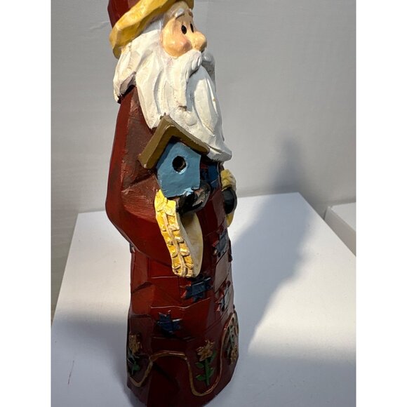 Santa Claus Figurine With Birdhouse 8" Tall Holiday Decor Red Gold Blue - Picture 7 of 7